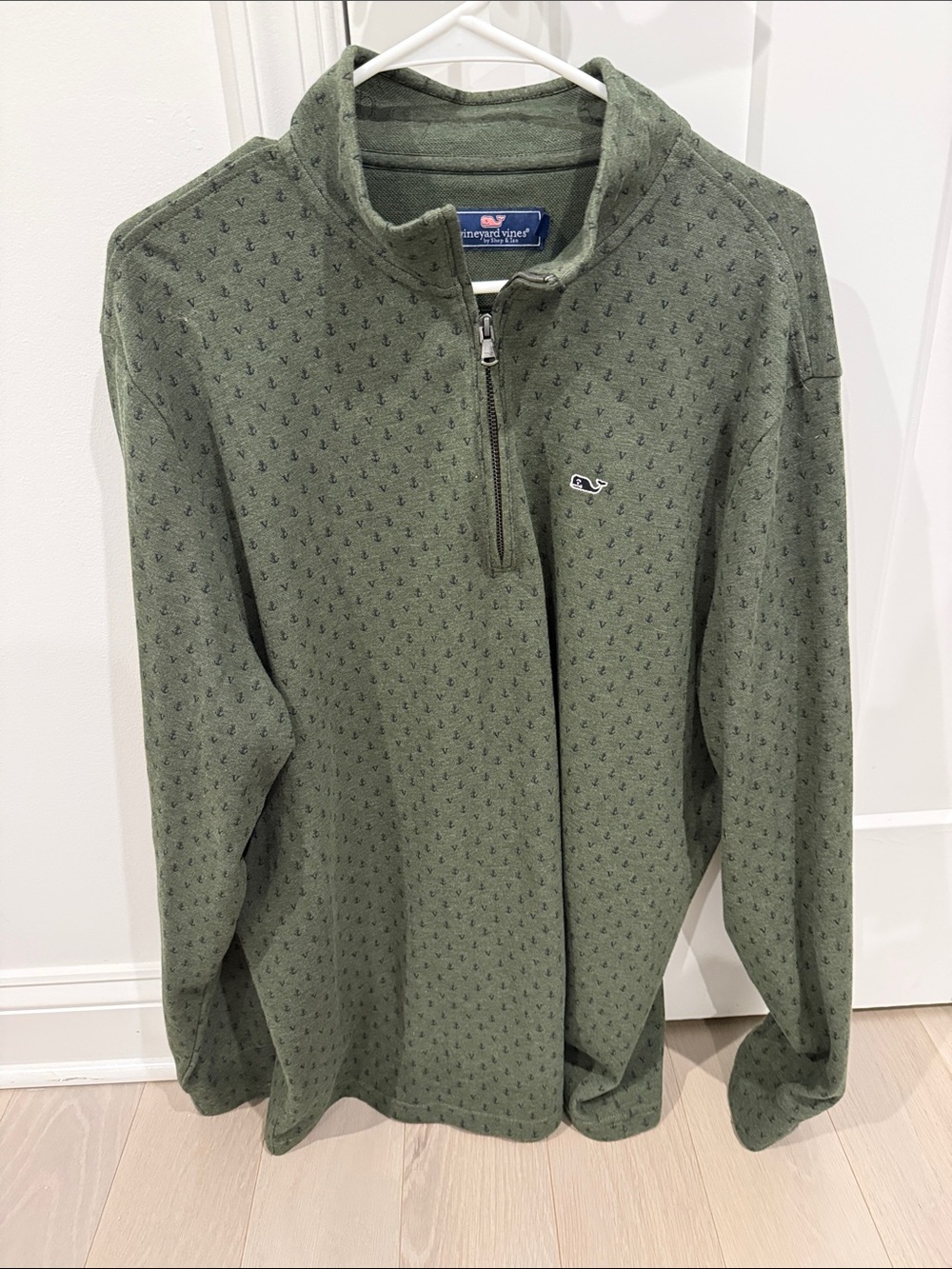 Vineyard Vines Olive Green Half-Zip Pullover with Micro Whale Pattern